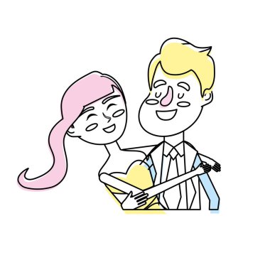 mutlu çift birlikte ve romantik kutlama vektör illüstrasyon