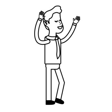 satır güzel adam ellerini havaya kaldır ve rahat kıyafet, vektör çizim