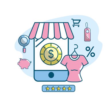 pazarlama e-ticaret ve teknoloji iş stratejisi vektör çizim