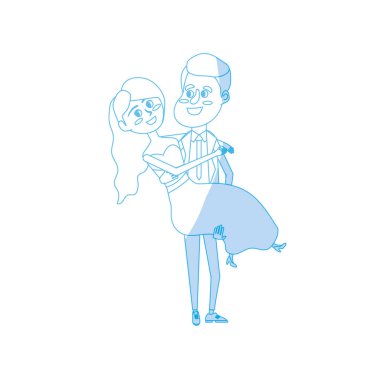 siluet mutlu çift evli ve adam eşi vektör illüstrasyon taşıyan