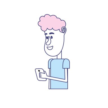 güzel adam saç modeli ve el vektör çizim içinde smartphone