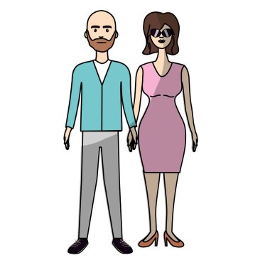 saç modeli ve şık giyim, vektör çizim ile güzel çift