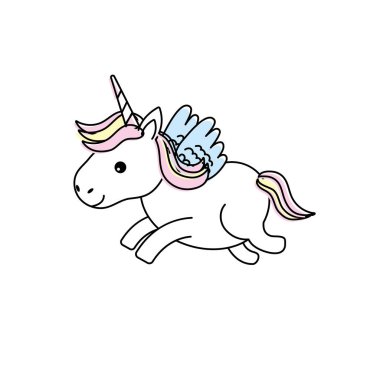 boynuz ve kanatları olan şirin at Tasarım vecto illüstrasyon