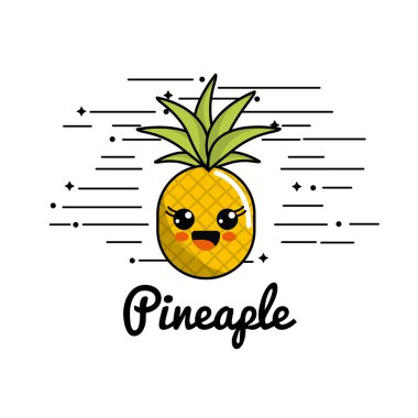 amblem kawaii mutlu ananas kutsal kişilerin resmi, vektör çizim tasarım