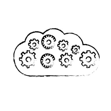 contour cloud with gears inside icon, vector illustration