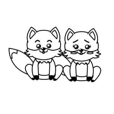 satır hoş bir çift güzel ifade vektör çizim ile vahşi hayvan tilki