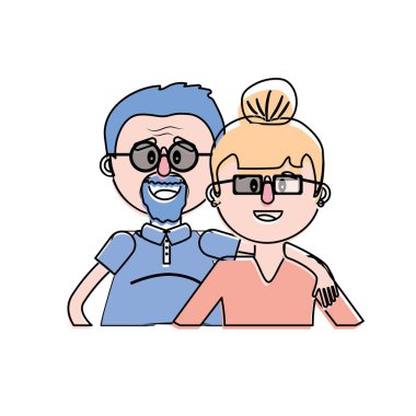 saç modeli ve gözlük vektör çizim ile yaşlı çift