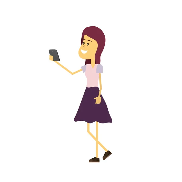 Beauté Femme Avec Coiffure Smartphone Dans Vecteur Main Illustrtaion — Image vectorielle