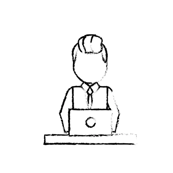 Figur Professioneller Geschäftsmann Mit Laptop Und Corporate Job Vektor Illustration — Stockvektor