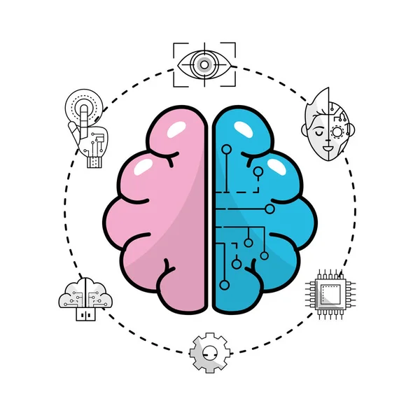 Tecnología Futura Conexión Cerebral Ilustración Vectores Datos Interfaz — Vector de stock