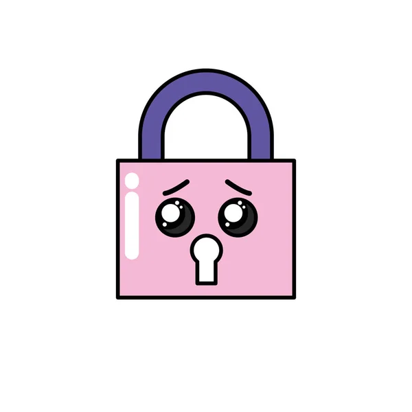 Kawaii Cute Scared Padlock Security Vector Illustration — Stock Vector