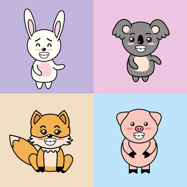 Lief Teder Dieren Met Expressies Vectorillustratie Instellen — Stockvector