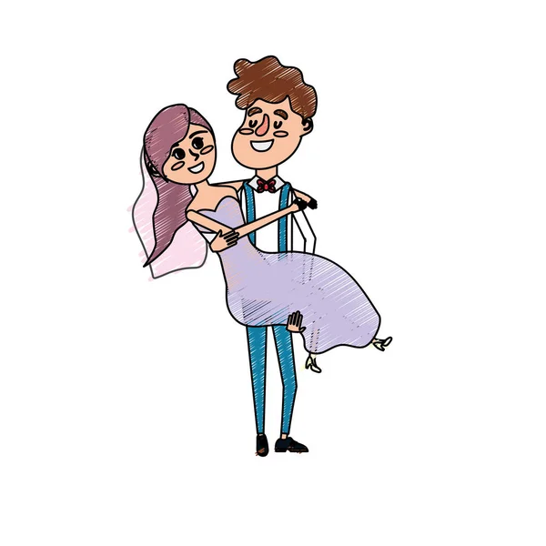 Happy Couple Man Carrying His Woman Vector Illustration — 스톡 벡터