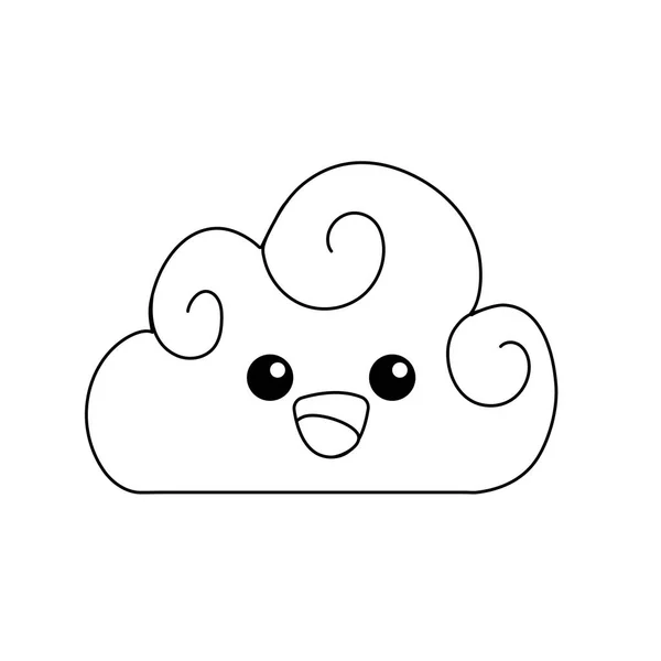 Línea Kawaii Lindo Feliz Nube Tiempo Vector Ilustración — Archivo Imágenes Vectoriales