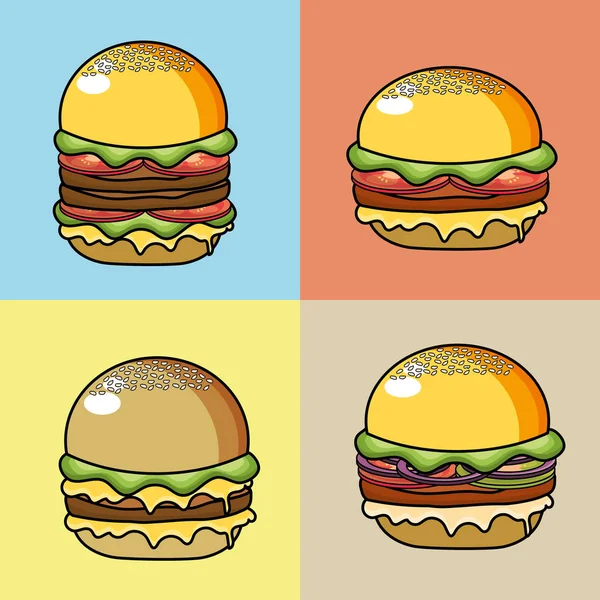 Set Deicious Hambúrguer Fast Food Ilustração Vetorial — Vetor de Stock