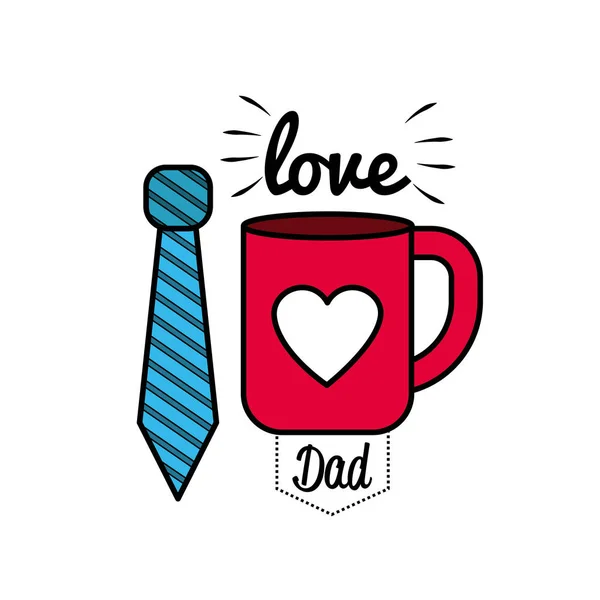 Carte Fête Des Pères Avec Cravate Tasse Décoration Illustration Vectorielle — Image vectorielle