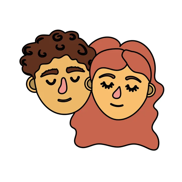 Couple Amant Tête Avec Les Yeux Fermés Coiffure Vecteur Illystration — Image vectorielle
