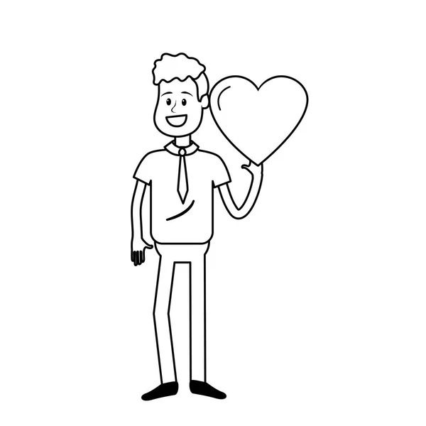 Line Man Nice Heart His Hand Cute Wear Vector Illustration — 图库矢量图片