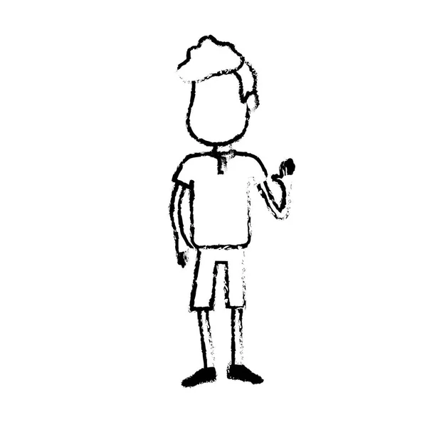 Figur Trevlig Pojke Med Handen Upp Och Fritidskläder Vektorillustration — Stock vektor