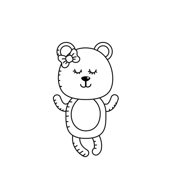 Line Cute Bear Girl Wild Animal Character Vector Illustration — Stock Vector