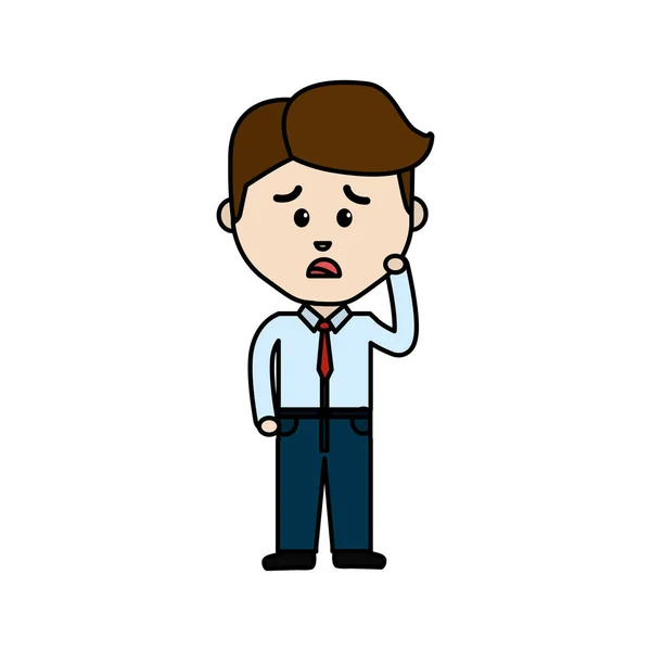 Businessman Line Cartoon Face Sad Expression Vector Illustration — Stock Vector