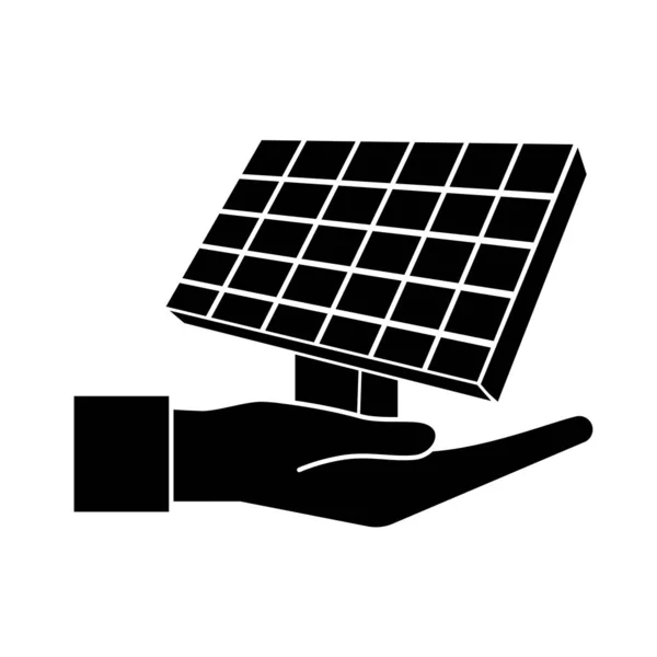 Contorno Mano Con Elemento Energía Solar Para Reutilizar Ilustración Vector — Vector de stock