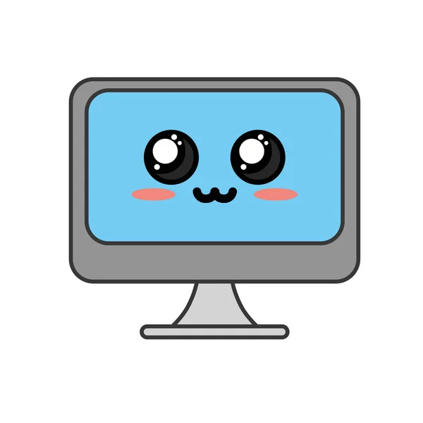 Kawaii Tierna Tierna Tecnología Informática Vector Ilusración — Archivo Imágenes Vectoriales