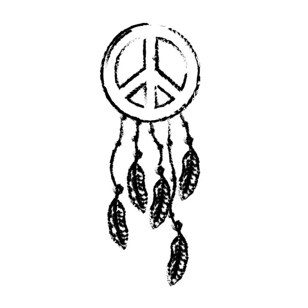 Figure Hippie Emblème Symbole Avec Des Plumes Dessin Illustration Vectorielle — Image vectorielle