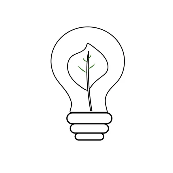 Lijn Energie Lamp Met Blad Binnen Aan Milieu Zorg Vectorillustratie — Stockvector