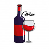 sklo a láhev vína ikony, vektorová ilustrace design