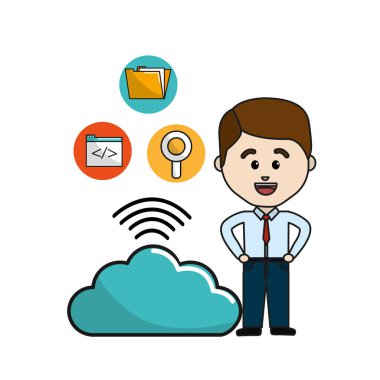 adam bulut veri wifi ve teknoloji simgeler, vektör çizim ile