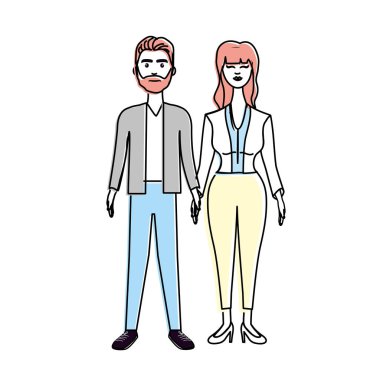 saç modeli ve şık giyim, vektör çizim ile güzel çift