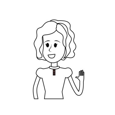 elinizi kaldırın ve güzel elbise, vektör çizim satırı güzel kızla