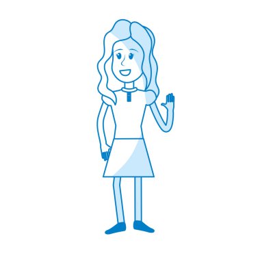 elinizi kaldırın ve güzel elbise, vektör çizim siluet güzel kızla