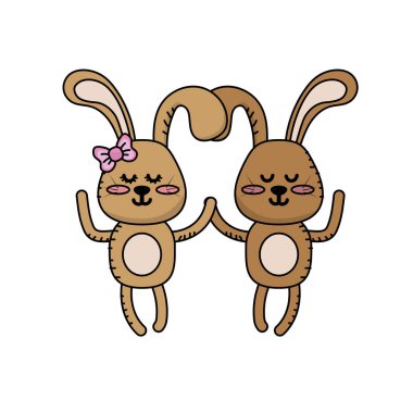 cute animal couple rabbit together vector illustration