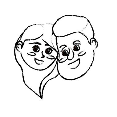 figure happy couple face with hairstyle design vector illustration