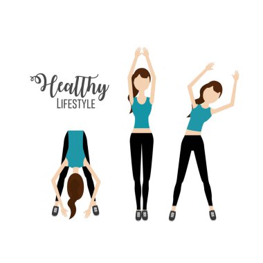 Sağlıklı yaşam tarzı çizimi için egzersiz yapan bir kadın.