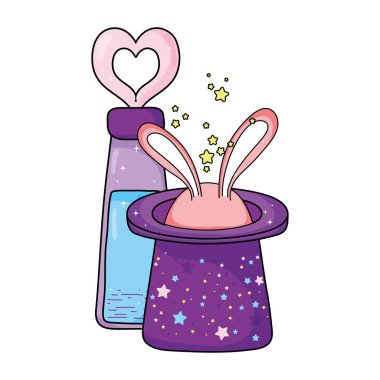 Tavşan kulağı ve iksir şişesi vektör çizim tasarım ile peri masalı sihirli şapka