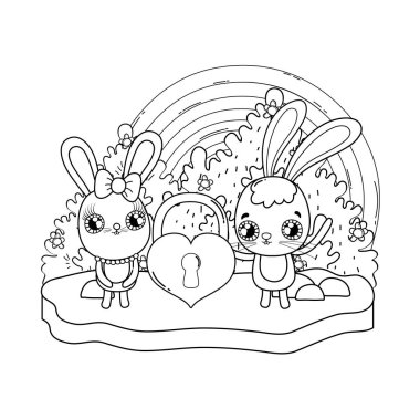 Sevgililer günü tebrik kartı sevimli tavşan ile. Vektör çizim