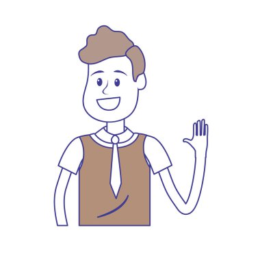 elinizi kaldırın ve güzel giyim, vektör çizim ile şirin adam