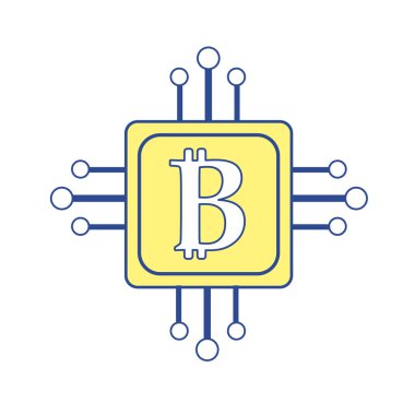 devre bağlantı ve bitcoin sembolü, vektör çizim ile kare