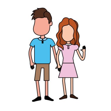 sevimli erkek ve kız rahat kıyafet, vektör çizim ile