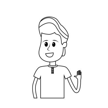 elinizi kaldırın ve rahat kıyafet, vektör çizim satırı güzel çocuk