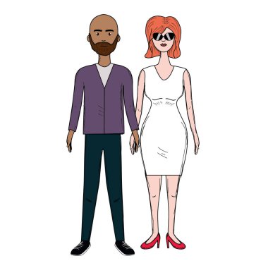 saç modeli ve şık giyim, vektör çizim ile güzel çift