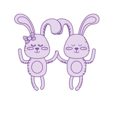 silhouette cute animal couple rabbit together vector illustration