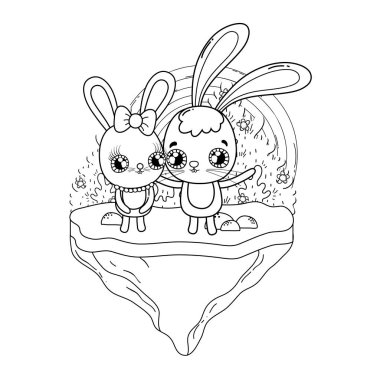 Şirin çift tavşan. Vektör çizim