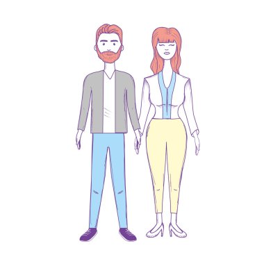 saç modeli ve şık giyim, vektör çizim ile güzel çift