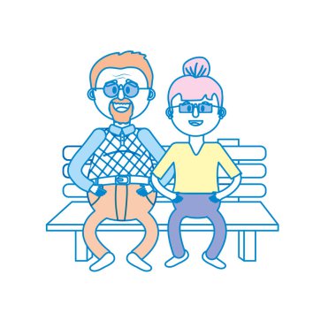 saç modeli vektör çizim ile sandalyede yaşlı çift