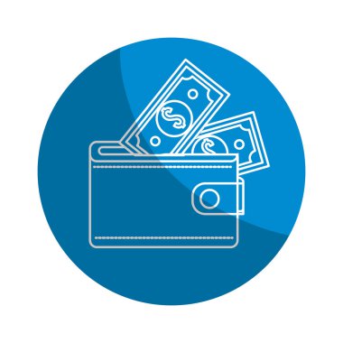 içinde dolars faturaları ile amblem cüzdan, vektör illüstrasyon