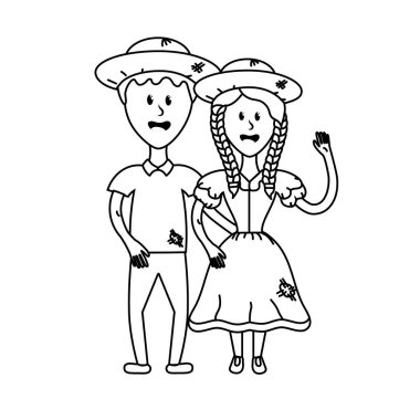 satır güzel Brezilyalı çift şapka ve tipik kıyafet ile illüstrasyon vektör